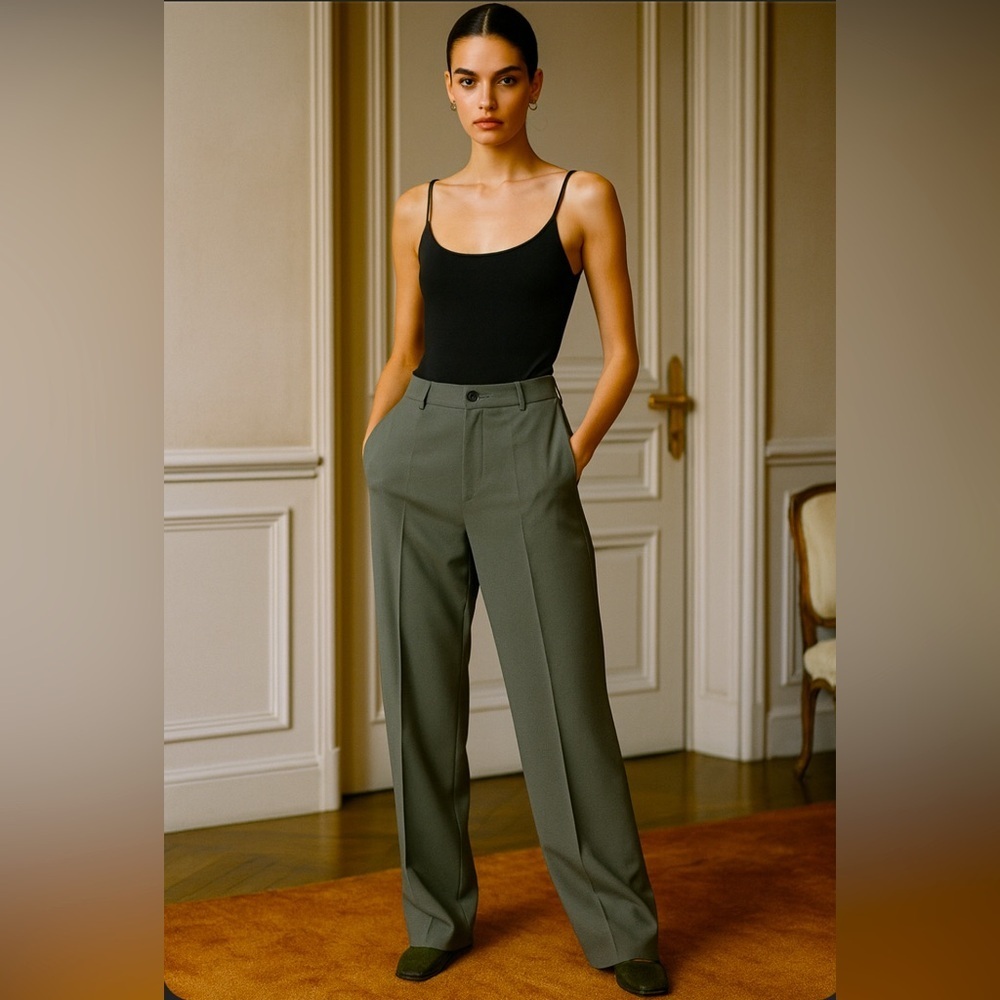 GIORGIO ARMANI Mid Rise Straight Leg Wide Pant Trousers